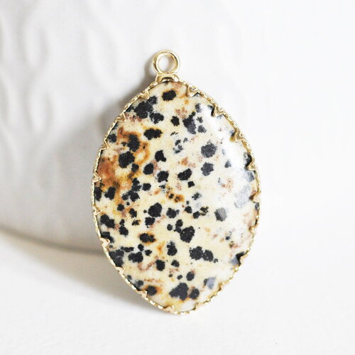 Pendentif goutte jaspe dalmatien pendentif pierre, jaspe naturel,40mm, x1 g9064