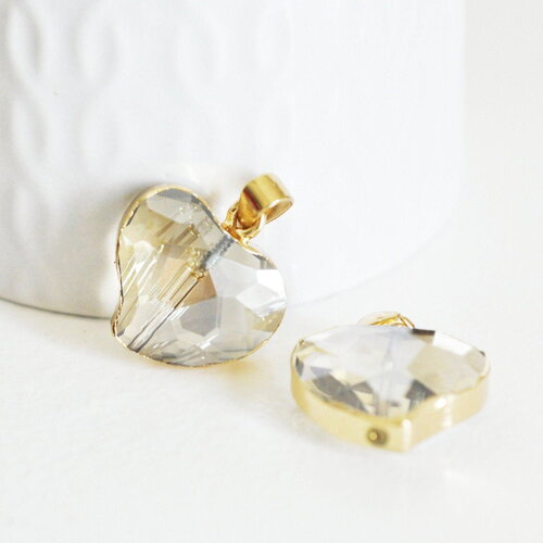 Pendentif coeur doré cristal transparent facettes,pendentif cristal, pendentif doré,création bijoux,20mm, x 2, g5044