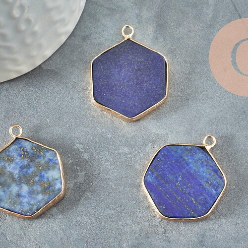 Pendentif hexagone lapis lazulis,pour bijoux, pendentif pierre, pierre naturelle, pendentif bleu,lapis lazulis naturel,30-31mm, x1 g5420