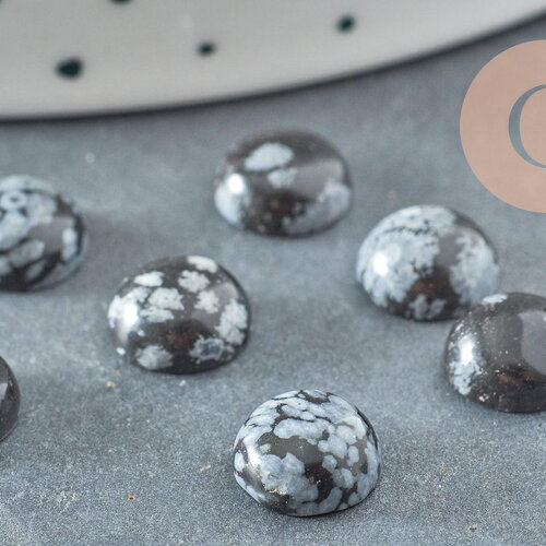 Cabochon rond obsidienne neige naturelle 8mm, cabochon création bijoux pierre naturelle, x1 g0421