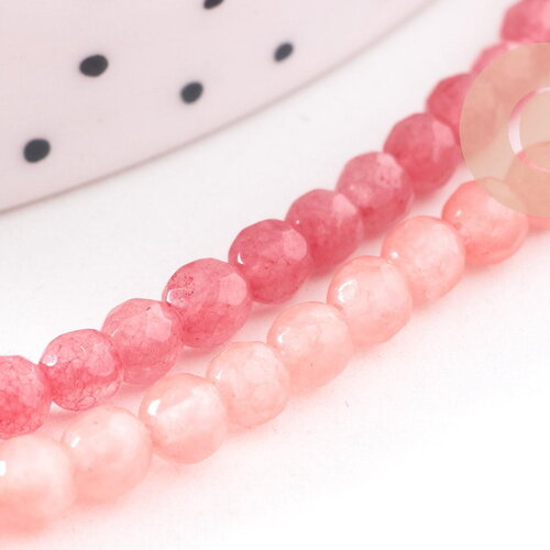 Perle ronde jade naturel rose facette 4mm, création bijoux pierre, fil de 38 cm x1 (g2335)