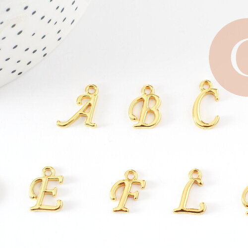 Pendentif initiale zamac doré 13-15mm, pendentif lettre alphabet doré x1 g9380