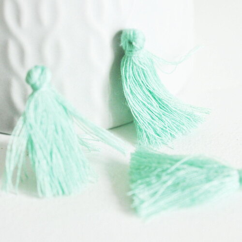 Pompon vert clair fil de coton 28mm,décoration pompon,accessoire coton, pompon boucles, x5 g1008