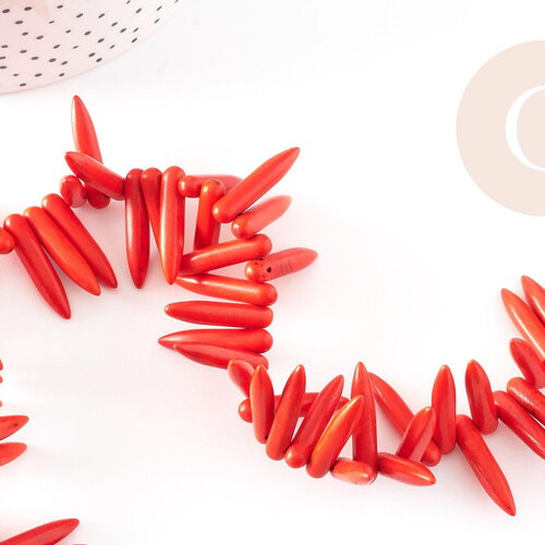 Perle pointe howlite orange, howlite naturelle,perle orange, perle pierre, fil de 90 x1 (g0566)