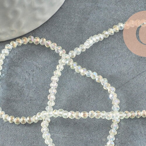 Perles abacus cristal beige irisé facetté 2x2.5mm, x 1 fil de 42cm (g4705)