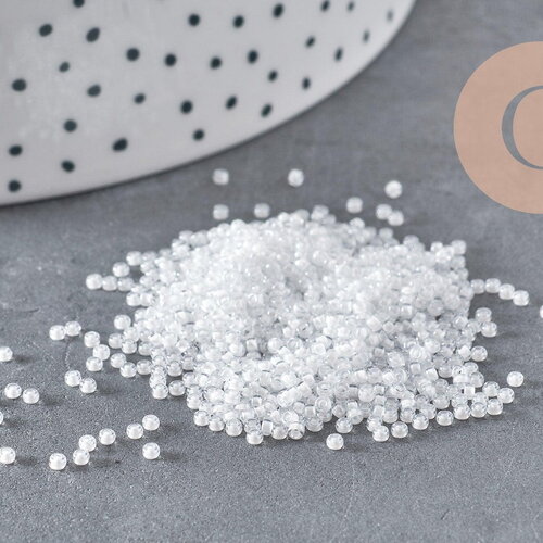 Perles rocailles miyuki blanc nacré, perles de rocaille japonaise white lined crystal ,perle rocaille perlage,15/0, 1.5mm, sachet 10g (g3954