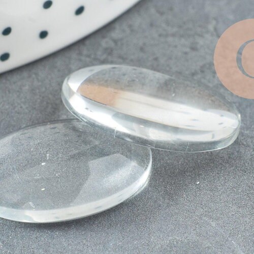Cabochon ovale verre transparent, cabochon verre, médaillon verre, création bijoux, 25mm, x10 g0269
