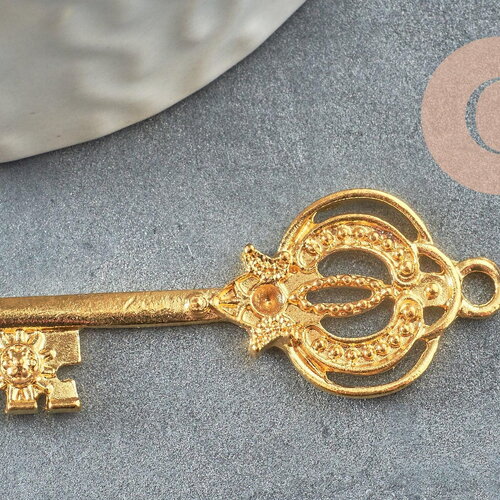 Breloque clef zamac doré 18k,création bijoux,pendentif amour, pendentif clé,41mm, x1 g3792