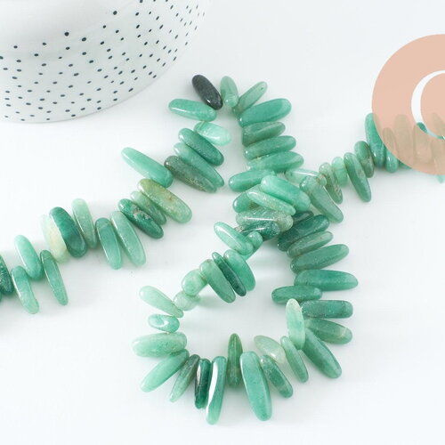 Perle ovale aventurine,pierre précieuse,pierre naturelle,pierre roulée,13-22mm,fil de 39cm, x1 (g1258)