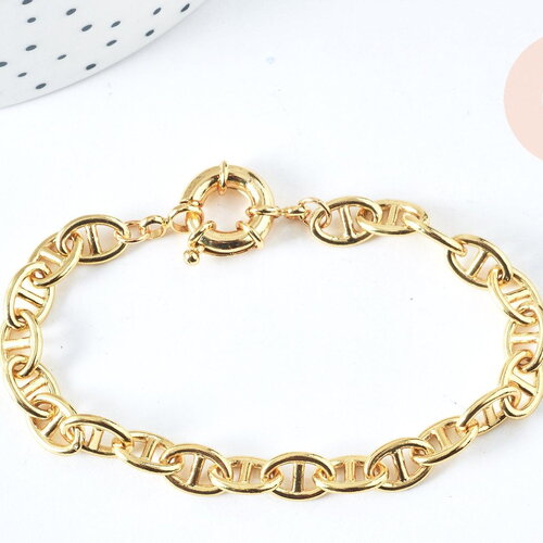 Bracelet chaine maille marine laiton doré 18k 18.5cm, x1 (g6959)