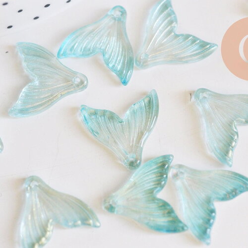 Pendentif verre turquoise queue de poisson 19x19.5mm,pendentif verre , x10 (g6290)