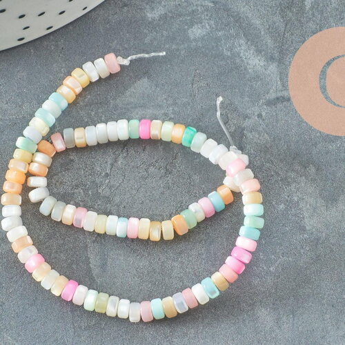 Perle nacre naturelle heishi multicolore pastel 2x4mm, x1 fil de 95 perles (g4478)