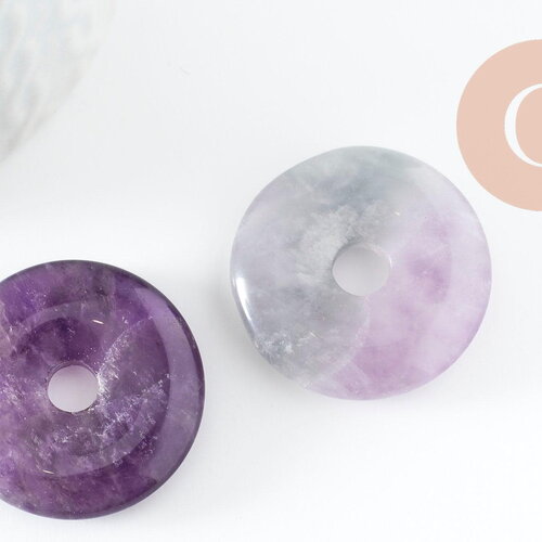 Pendentif donut améthyste naturelle pour création de bijou en pierre, pendentif pierre cercle,30mm, x1 g3896