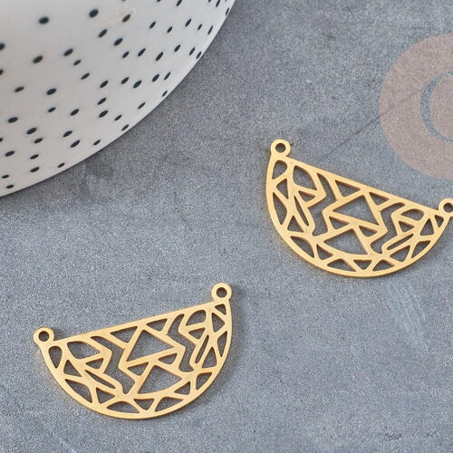 Pendentif acier dore demi-cercle géométrique,breloque doré, acier inoxydable doré, pendentif sans nickel,création bijoux,31mm, x1 g4843