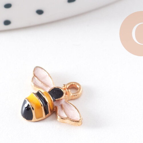 Pendentif zamac doré abeille émaillée,thème nature et insectes, pendentif pour création de bijoux,12mm, x2 (g5470)