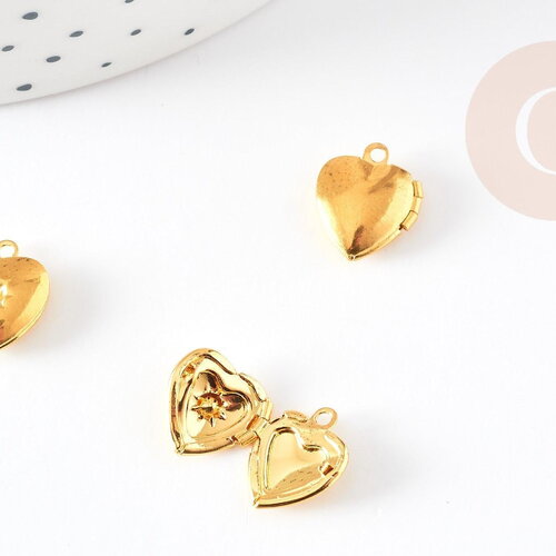 Pendentif locket cœur medaillon laiton brut, médaillon vintage, création collier, 12mm, x2 g6206