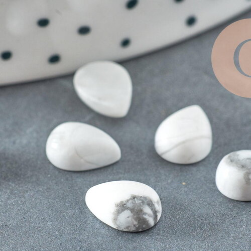 Cabochon goutte howlite blanc ,8x6mm, cabochon pierre,cabochon goutte howlite naturelle, pierre naturelle, x1 g2267