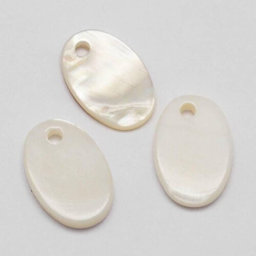 Pendentif ovale nacre blanche naturelle,perle ovale,nacre naturelle,coquillage blanc,création bijoux,15mm, x10 (g0390)