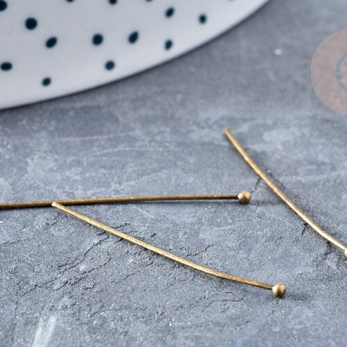 Clou tige tête boule laiton bronze 31mm, x10 (g8842)