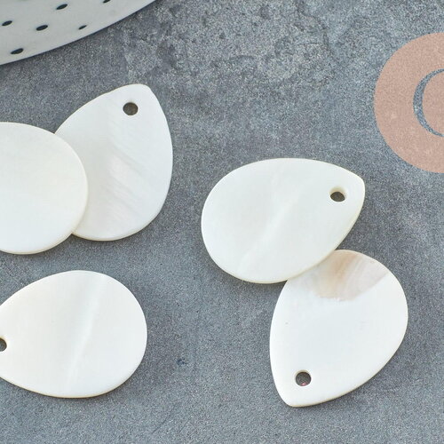 Pendentif goutte nacre blanche naturelle, perle goutte,nacre naturelle,coquillage blanc, 20mm, x10 g5134
