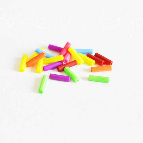 Perles tubes fluorescents plastique bijoux enfants,perles bijoux,perle plastique multicolore, x100 g6636