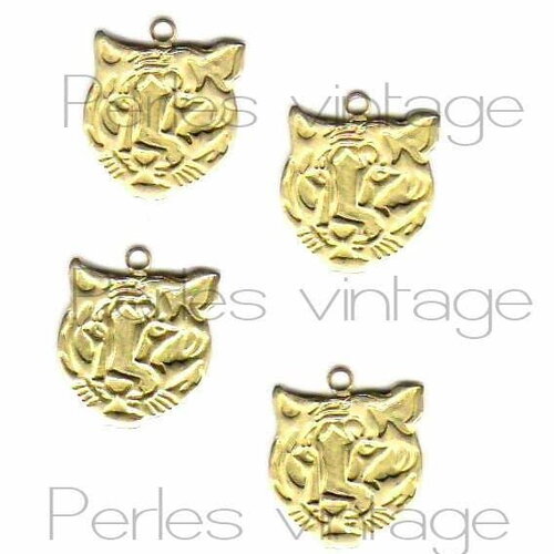 Pendentif tigre laiton brut doré,pendentif animal, pendentif laiton charm tigre,1.1cm, x5 g0579