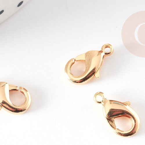 Fermoirs mousquetons dorés 14k 12mm, x10 (g1532)