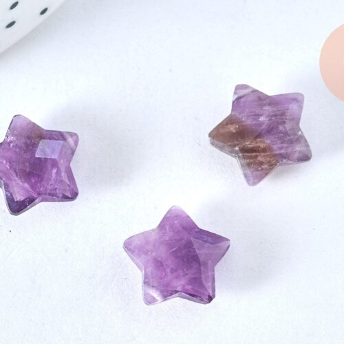 Perle étoile améthyste facettes 14mm,pendentif bijoux, pendentif pierre améthyste naturelle, pendentif étoile pierre, x1 g6830