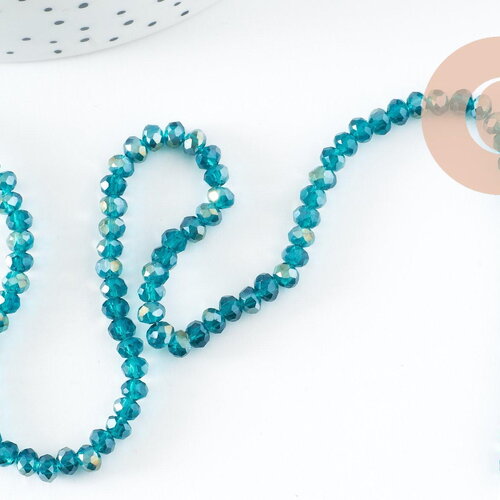 Perles rondelles verre transparent facetté bleues turquoise ab 4x3mm, création bijoux cristal diy, fil de 42cm x1 (g8254)