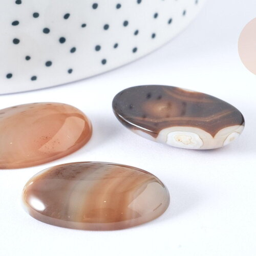 Cabochon ovale agate marron naturelle 29~30mm, x1 (g8024)