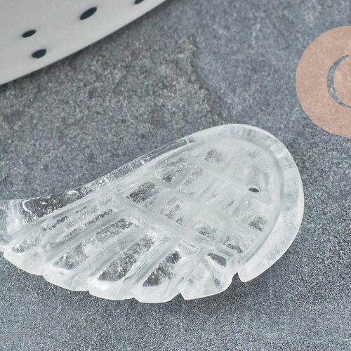 Pendentif aile cristal de roche, pendentif en pierre naturelle, quartz naturel,24.5mm, x1 (g3629)