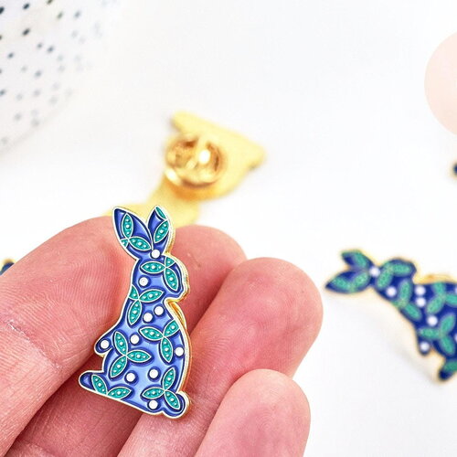 Broche pins lapin motif végétal doré émail,broche dorée, décoration veste, 30x23mm,x1 g5546