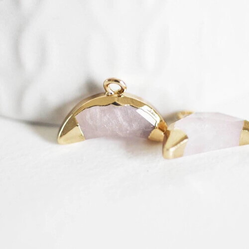 Pendentif croissant lune quartz rose doré, fournitures créatives,pendentif bijoux,lune quartz,pendentif pierre,quartz rose naturel,18mm-g051