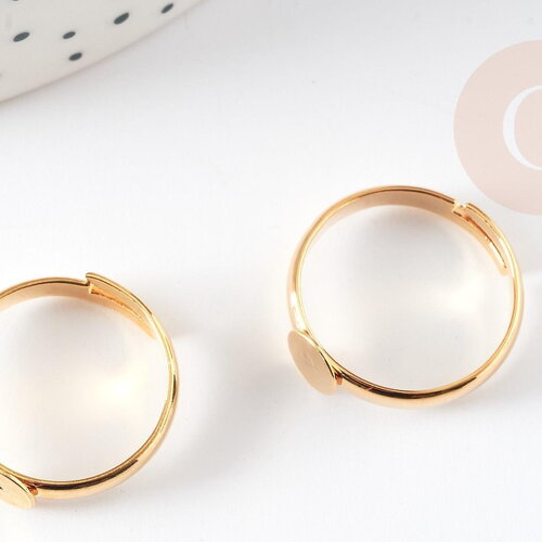 Bague réglable dorée 16k avec plateau 5mm, x1 (g0709)