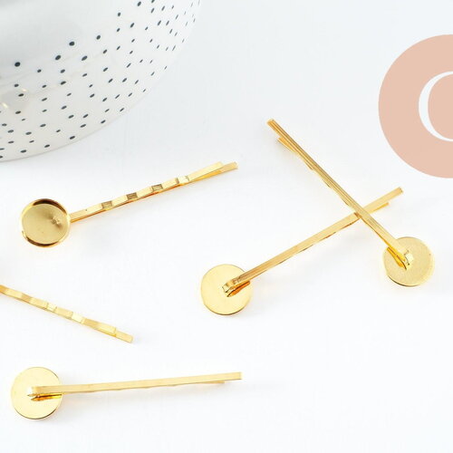 Supports de barrette fer doré pour cabochon 12mm/55mm,x5 (g3495)