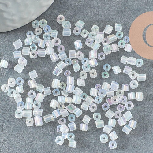 Grosses perles rocaille transparentes irisées,perles rocaille, arc-en-ciel, diamètre 4mm, x 20gr (g1392)