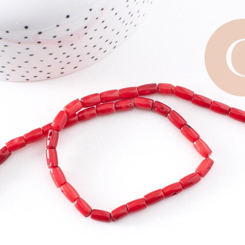 Perles tube corail en bambou de mer (imitation corail), corail teinté, 5x8mm,le fil de 40cm x1 (g4137)