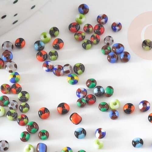 Petites perles rocaille rayées multicolores, perle rocaille multicolore,perle multicolore,2.5mm x 3mm, x 10gr (g1627)