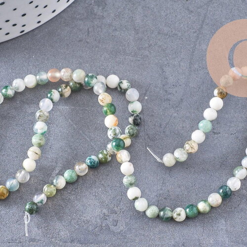 Perle ronde agate mousse naturelle 4mm,perle pierre, fil de 90 perles, x1 (g1537)