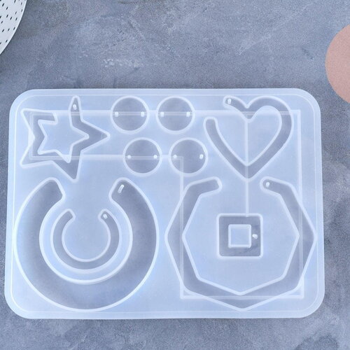 Moule pour fabrication boucles cercle hexagone coeur résine, moule en silicone pour réaliser des bijoux avec inclusion résine, x1 g5893