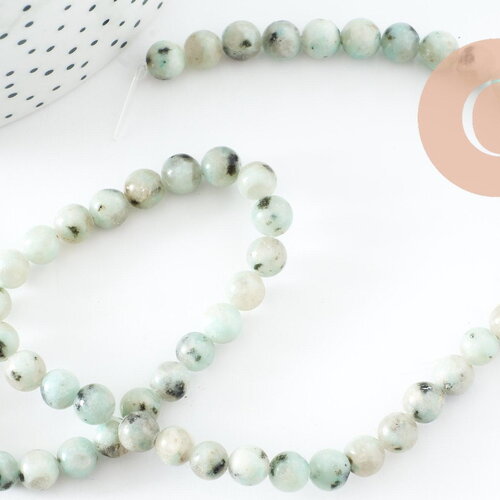 Perles jaspe sésame, jaspe bleuté,pierre naturelle,perles jade,jaspe naturel, 6mm, fil de 60perles , x1 (g3802)