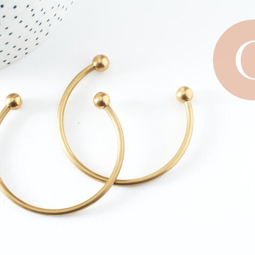 Bracelet jonc réglable laiton brut finition boules 60mm, x1 (g0477)