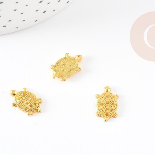 Breloque tortue zamac doré 16mm sans nickel non percee ,pendentif animal dorécréation bijoux, x2 g5308