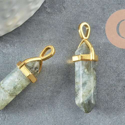 Pendentif labradorite naturelle pointe zamac doré 37-40mm, création bijoux pierre naturelle x1 g4490