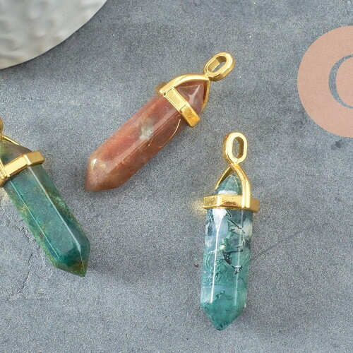 Pendentif pointe agate indienne naturelle zamac doré 37-40mm,pendentif bijoux pierre naturelle, x1 g3250