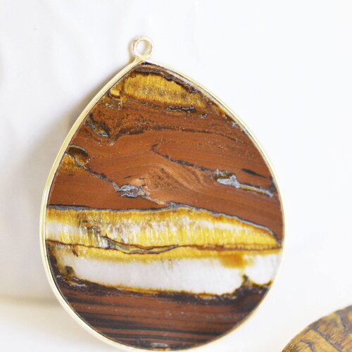 Pendentif goutte œil de tigre naturel 41mm, x1 (g6280)