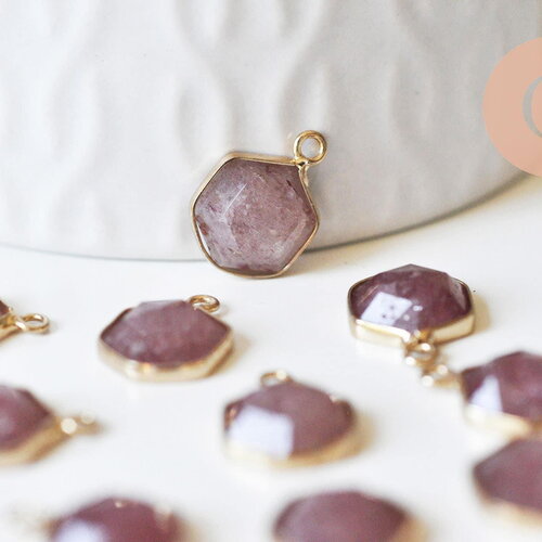 Pendentif hexagone quartz fraise 15mm,pendentif pierre,pendentif collier,pierre naturelle,pendentif quartz, quartz naturel, x1 g5629