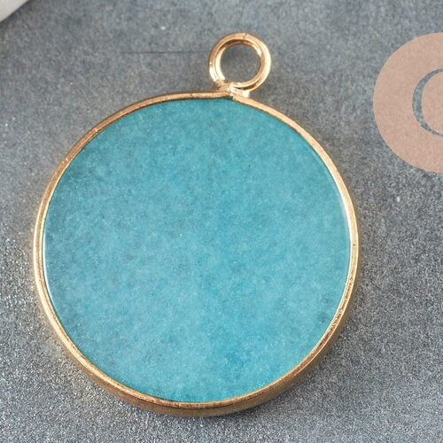 Pendentif disque jade naturel bleu 26mm, x1 (g1509)