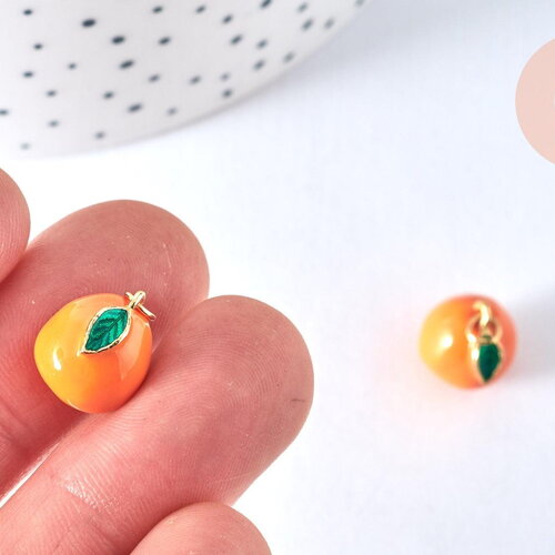 Pendentif fruit orange doré 18k émaillé, pendentif fruit création bijoux, pendentif doré, 13mm, x1 g6827