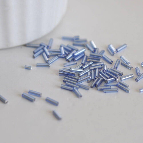 Perles rocaille tube bleu 6x2mm, , perles rocaille bleu, perles bleu métallisé, x 5gr g2478